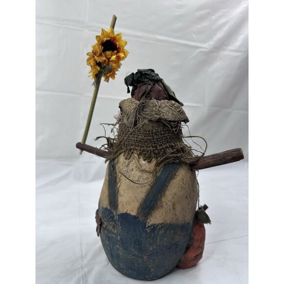 Arlene Wobler Primitive Folk Art Snowman Chalkware Sunflower Floral Scarecrow - Picture 5 of 6